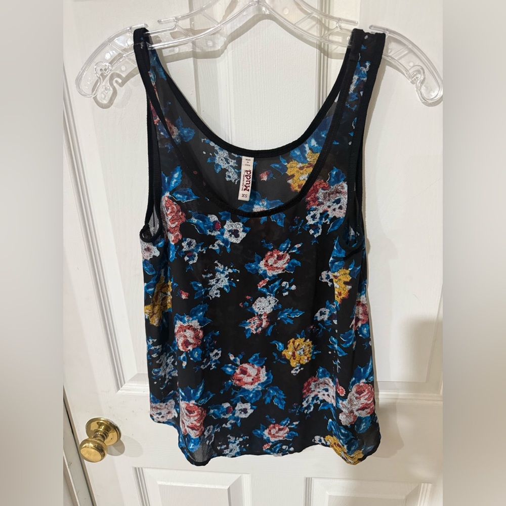 MUDD Floral Sheer Tank Top - Black and Multicolor